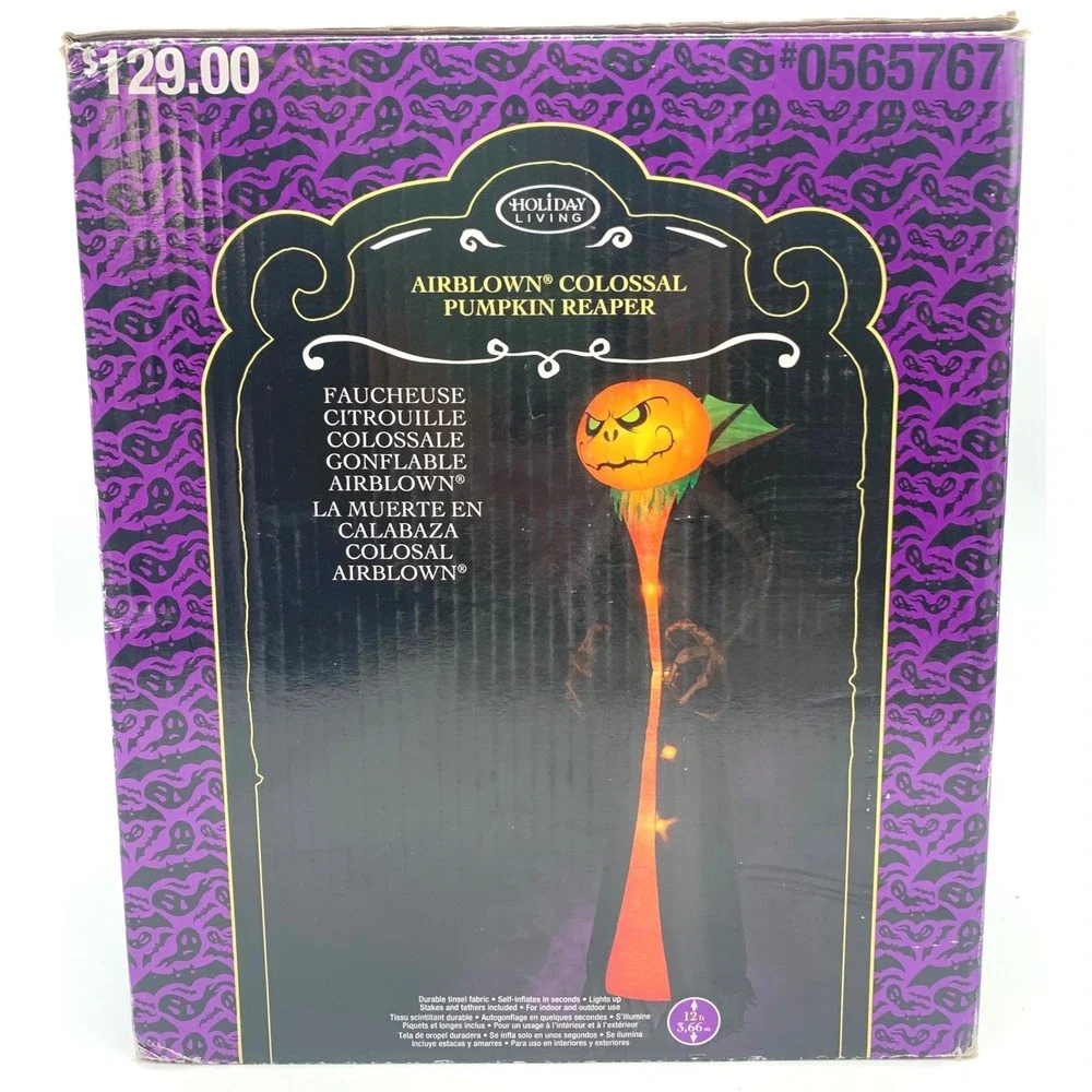 Holiday Living 12ft Pumpkin Reaper Halloween Airblown Inflatable Orange Black